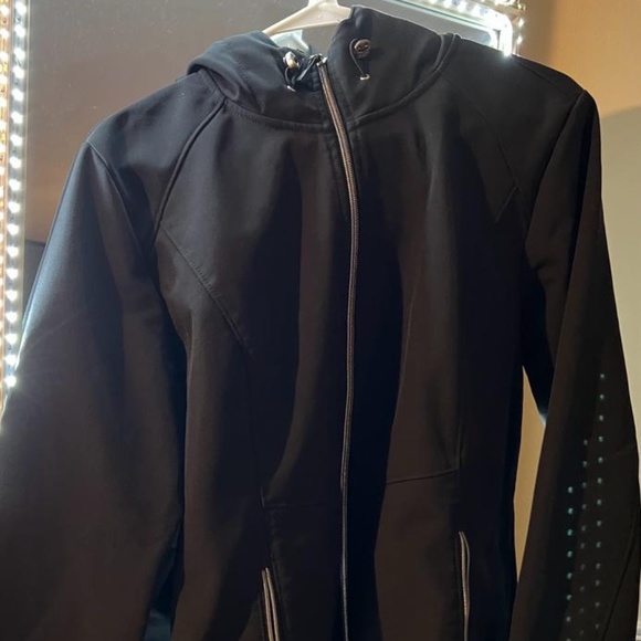 Zeroxposur - Hooded Softshell Jacket - sz L- Black w/Silver Zippers -2 Pocket - Picture 1 of 2